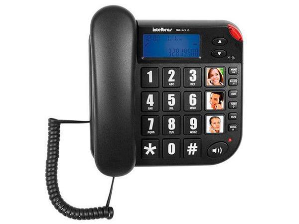 Telefone Com Fio Intelbras Tok Fácil ID c/ Identificador de Chamada Viva Voz Preto