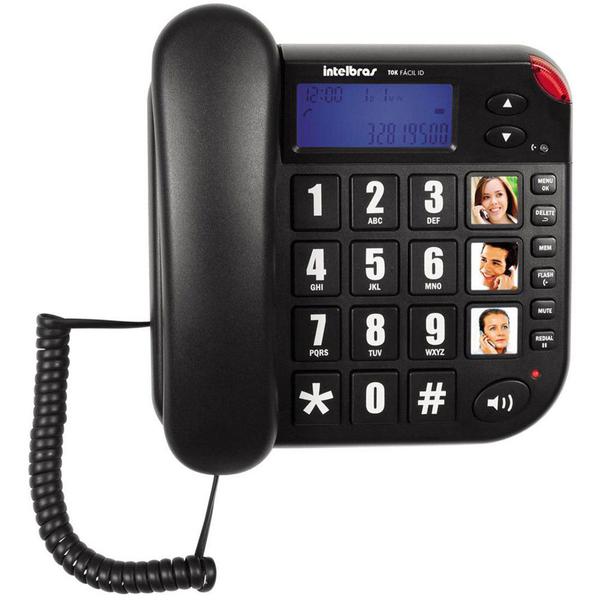 Telefone com Fio IntelBras Tok Fácil ID Preto, Identificador de Chamadas e Viva Voz - 4000073