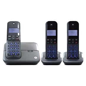 Telefone Digital Sem Fio Motorola MOTO4000 MRD3 com Identificador de Chamadas, Viva-voz, Visor e Teclado Iluminados e 2 Ramais - Preto