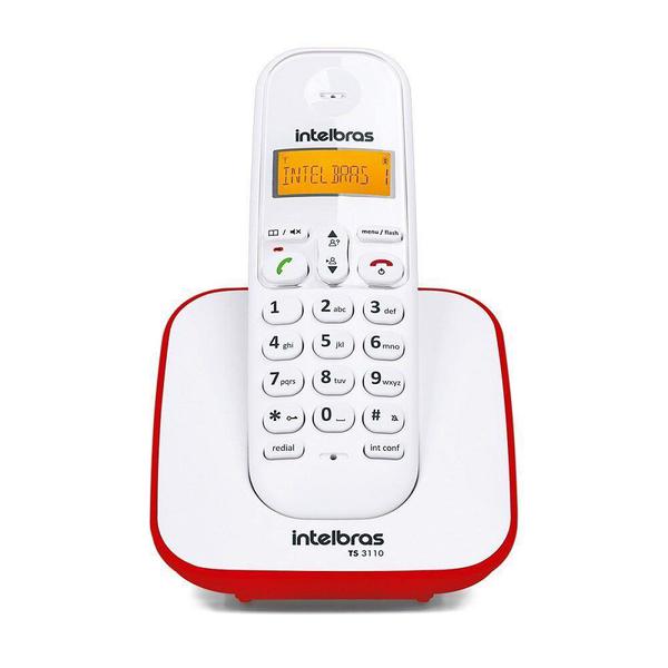 Telefone Intelbras Sem Fio TS3110 Branco e Vermelho