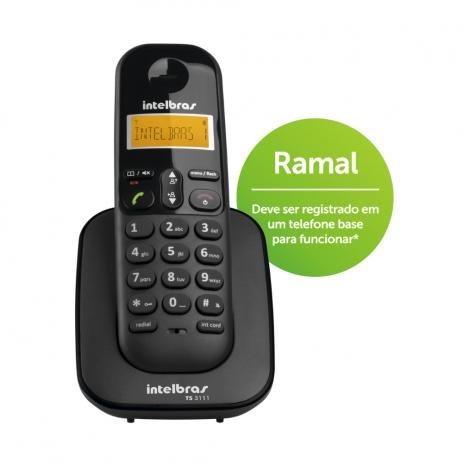 Telefone Intelbras Sem Fio TS3111 Ramal Preto