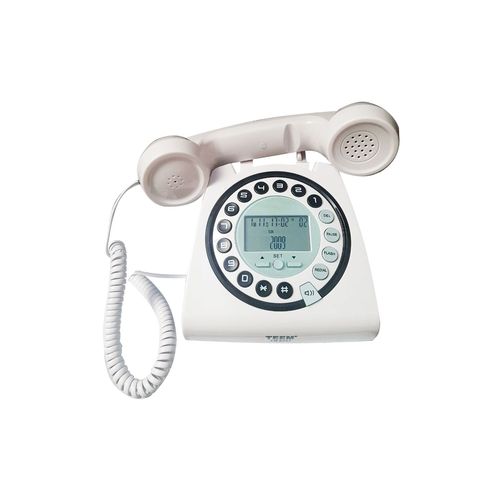 Telefone Retrô Vintage com Identificador de Chamadas e Alarmes Branco