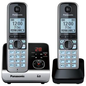 Telefone Sem Fio com Base + Ramal Kx-Tg6722 Panasonic Preto/Prata