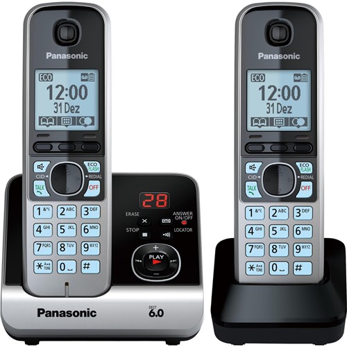 Telefone Sem Fio com Base + Ramal - Kx-Tg6722 - Panasonic (Preto/prata...