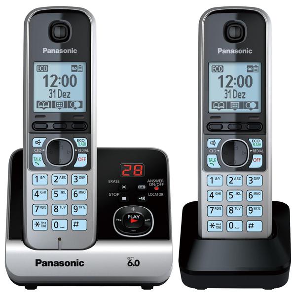 Telefone Sem Fio com Base + Ramal KX-TG6722 Preto/Prata PANA - Panasonic
