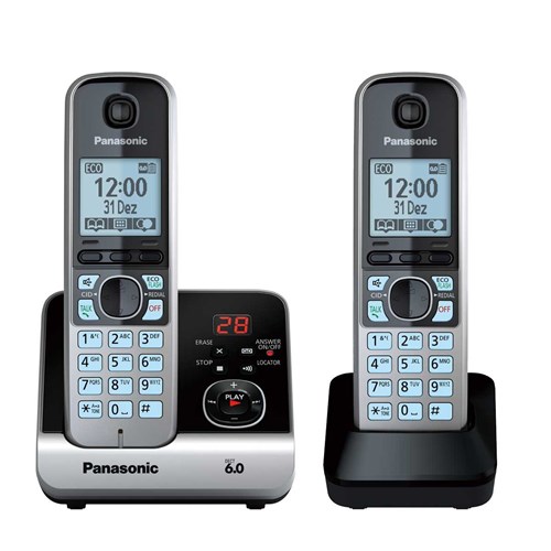 Telefone Sem Fio com Secretária Eletrônica + 1 Ramal e Id Panasonic Dect 6.0 Preto - Kx-Tg6722lbb