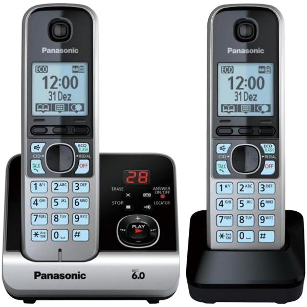 Telefone Sem Fio com Base + Ramal Preto/Prata - PANASONIC KX-TG6722