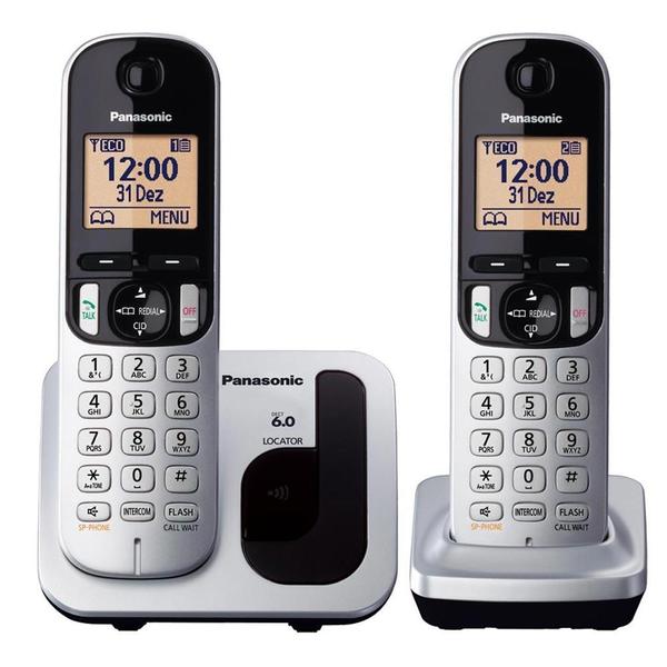 Telefone Sem Fio com Identificador de Chamadas + 1 Ramal Panasonic DECT 6.0 Prata - KX-TGC212LB1