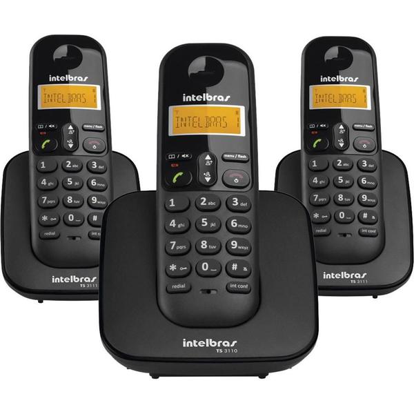 Telefone Sem Fio com Identificador de Chamadas + 2 Ramais Ts3113 Preto - Intelbras