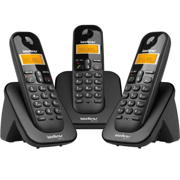 Telefone Sem Fio com Identificador de Chamadas + 2 Ramais Ts3113 Preto - Intelbras
