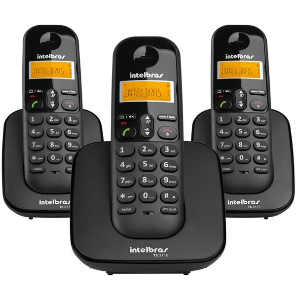 Telefone Sem Fio com Identificador + 2 Ramais TS3113 Preto - Intelbras - Intelbras