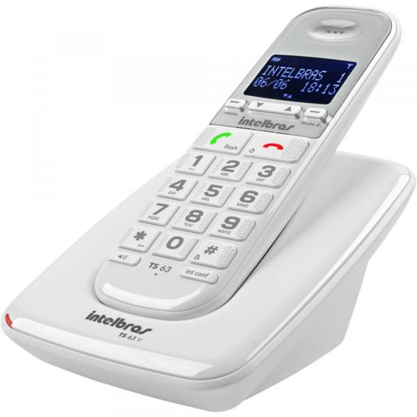 Telefone Sem Fio, DECT 6.0, Identificador de Chamadas, Viva-Voz, Branco, TS 63V - Intelbras