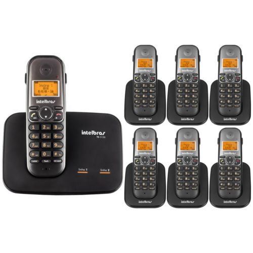 Telefone Sem Fio Digital com Entrada para 2 Linhas Ts 5150 com 6 Ramal Adicional Ts 5121 Intelbras