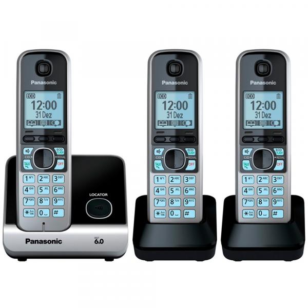 Telefone Sem Fio Digital Panasonic 2 Ramais com Identificador de Chamadas Preto e Prata KX-TG6713LBB