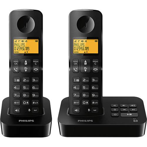Tudo sobre 'Telefone Sem Fio Digital Philips D2152B/BR - com Ramal Identificador de Chamadas Viva Voz Secretária Eletrônica'
