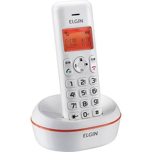 Telefone Sem Fio Elgin Branco e Laranja TSF-5002 com Identificador de Chamadas