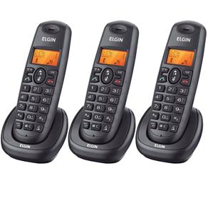 Telefone Sem Fio Elgin TSF-7003 Preto com 3 Bases Tecnologia DECT 6.0, Identificador de Chamadas, Viva Voz e Display Iluminado