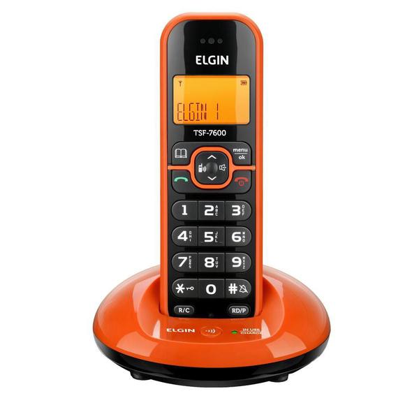 Telefone Sem Fio Elgin TSF 7600 com Identificador de Chamada Laranja