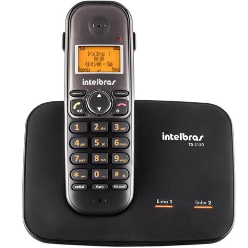 Telefone Sem Fio Intelbras para Duas Linhas TS 5150 - Preto - 4125150