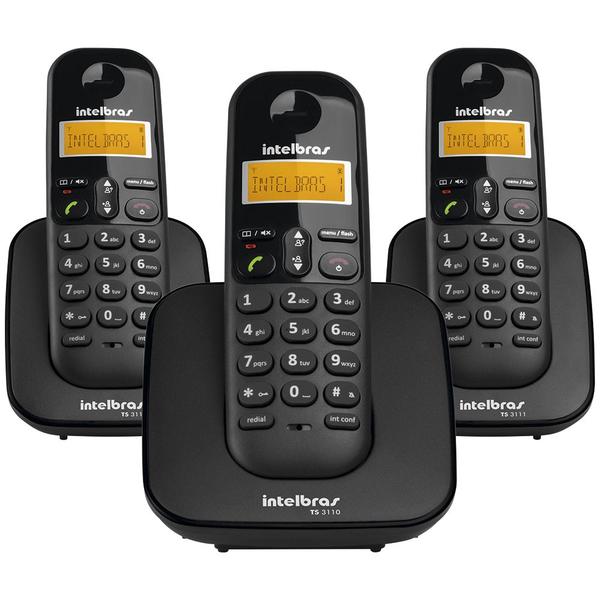 Telefone Sem Fio IntelBras TS3113 Preto, com Identificador de Chamadas + 2 Ramais - 4123103