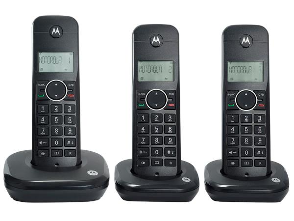 Telefone Sem Fio Motorola MOTO500ID-3 + 2 Ramais - Identificador de Chamada Preto