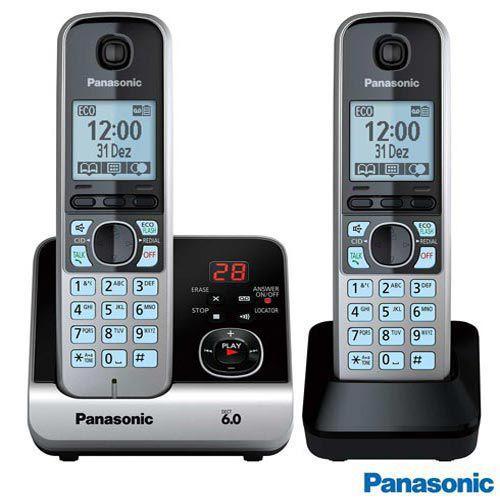 Telefone Sem Fio Panasonic DECT 6.0, Viva Voz, Black Piano e Prata- KXTG6722