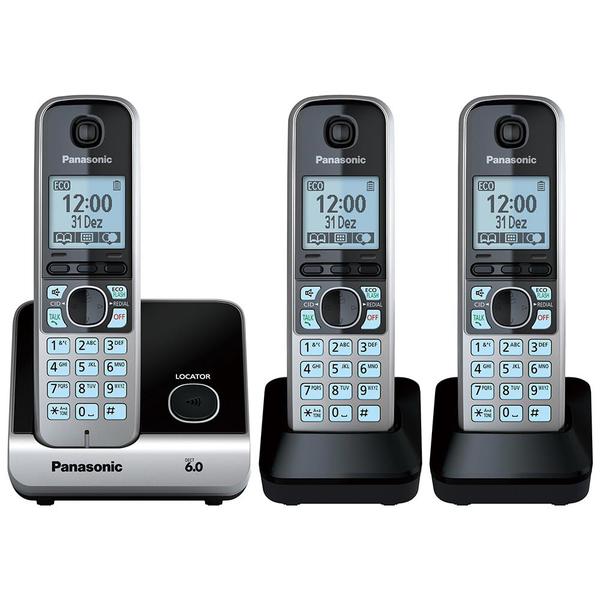 Telefone Sem Fio Panasonic KX-TG6713LBB Preto + 2 Ramais - Identificador de Chamadas, Viva Voz
