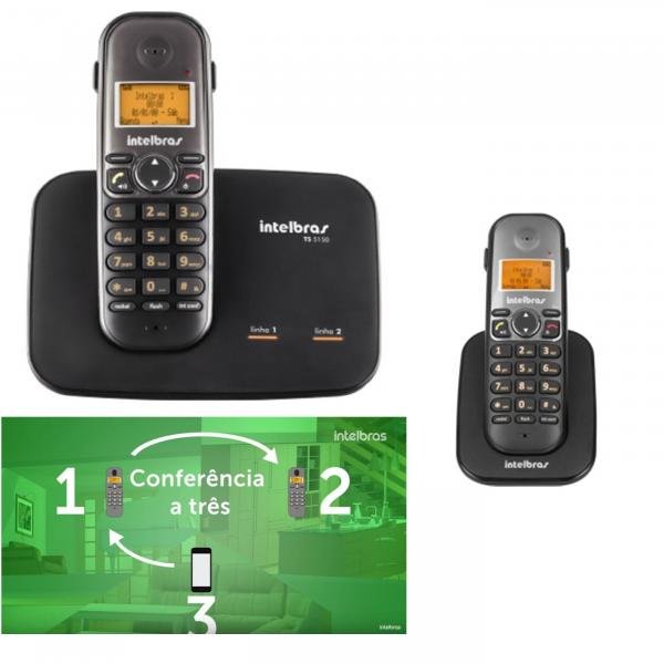 Telefone Sem Fio para 2 Linhas TS 5150 + 1 Ramal Intelbras