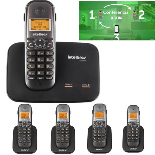 Telefone Sem Fio para 2 Linhas TS 5150 + 4 Ramal Intelbras