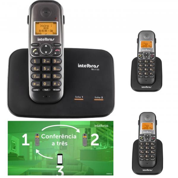 Telefone Sem Fio para 2 Linhas TS 5150 + 2 Ramal Intelbras