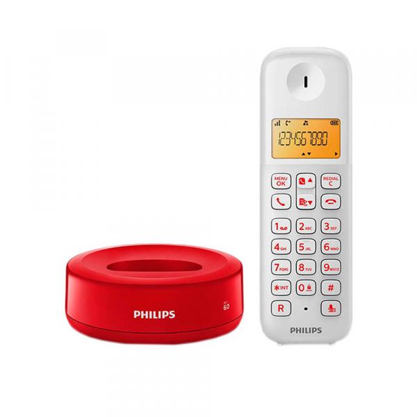 Telefone Sem Fio Philips com Identificador D1301wr/br Branco com Vermelho - Philips