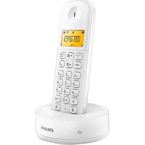 Telefone Sem Fio Philips D1301W/BR com Identificador D1301w/br Branco