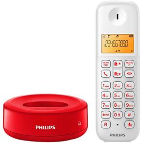 Telefone Sem Fio Philips D1301WD com ID - - Branco e Vermelho