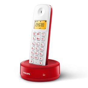 Telefone Sem Fio Philips D1301WR/BR com Identificador de Chamadas e Display de 1, 6" - Vermelho