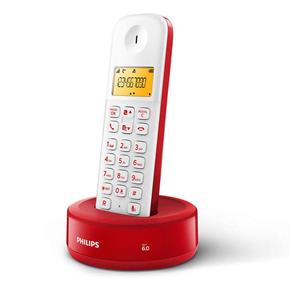 Telefone Sem Fio Philips D1301WR/BR com Identificador de Chamadas e Display de 1, 6" - Vermelho