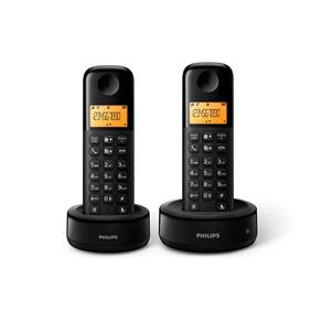Telefone Sem Fio Philips D1302b/Br com Id Display Âmbar de 1,6" Dois Fones - Preto