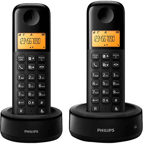 Telefone Sem Fio Philips D1302B/BR com Ramal, Identificador D1302b/br Preto