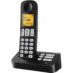 Telefone Sem Fio Philips Preto D4051B/BR com Secretária Eletrônica Identificador de Chamadas