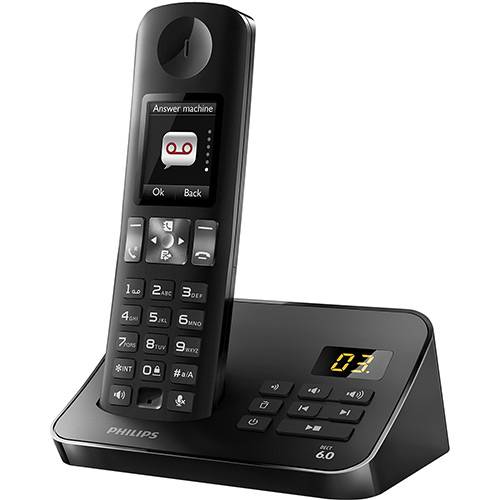 Telefone Sem Fio Philips Preto D6051B/BR com Secretária Eletrônica Identificador de Chamadas