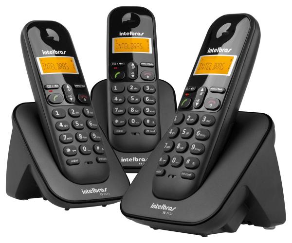 Telefone Sem Fio TS 3113 + 2 Ramais - Identificador de Chamada Conferência Preto - Intelbra