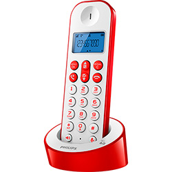 Telefone Sem Fio Vermelho Philips D1211WR/BR com Identificador de Chamadas e Viva Voz