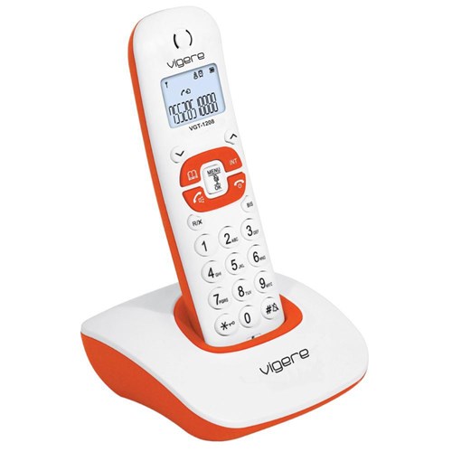 Telefone Sem Fio Vigere Vgt-1208 Com Viva-Voz, Identificador De Chamadas, Dect 6.0 - Branco Laranja