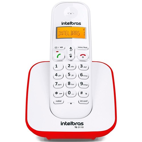 Telefone TS3110 Sem Fio Branco e Vermelho Intelbras