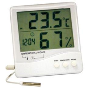 Termo Higrômetro Digital Temperatura e Umidade Externa e Interna com Sensor e Relógio Incoterm