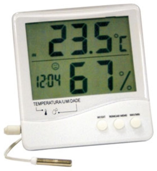 Termo Higrometro Digital Temperatura e Umidade Externa e Interna com Sensor e Relogio Incoterm