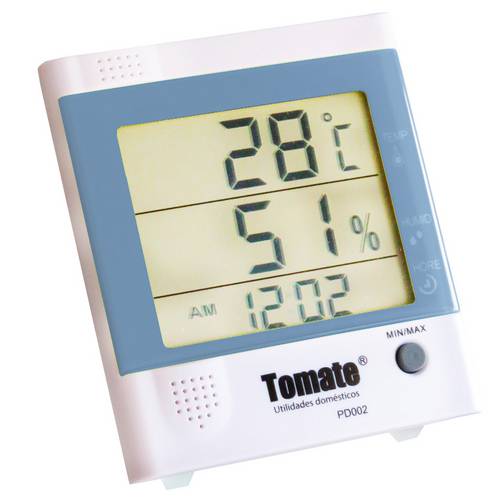 Termômetro Digital e Higrômetro para Medição de Umidade do Ar com Relógio Digital