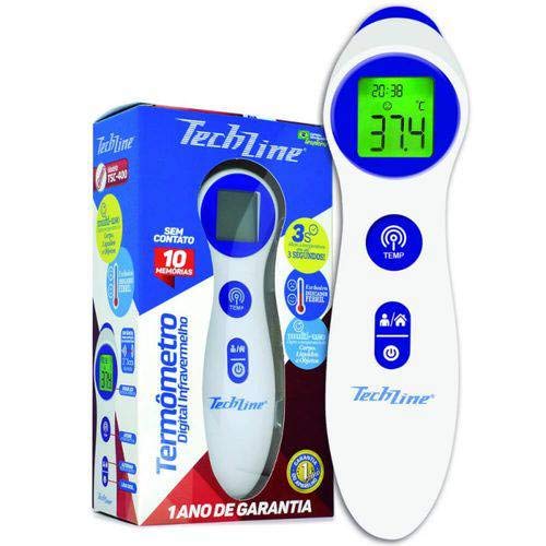 Termometro Digital Infravermelho Techline TSC-400 Branco e Azul com Display Retroiluminado