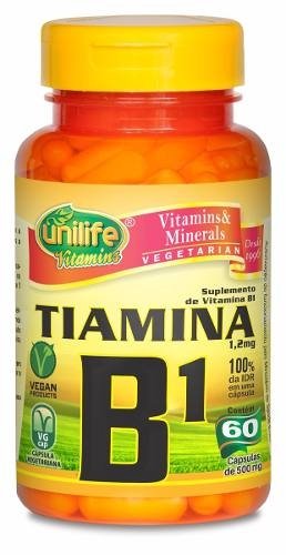 Tiamina Vitamina B1 Unilife - 60 Cápsulas de 500Mg (Sem Sabor)