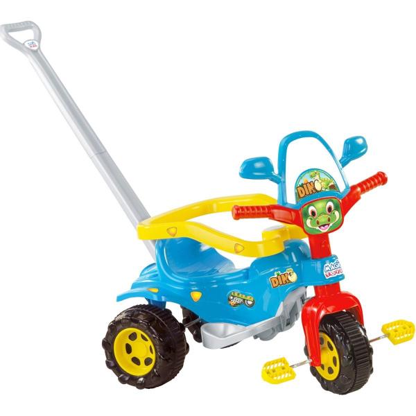 TicoTico Triciclo Dino Azul Motoca Infantil com Haste Acessórios Mais Adesivo - Magic Toys