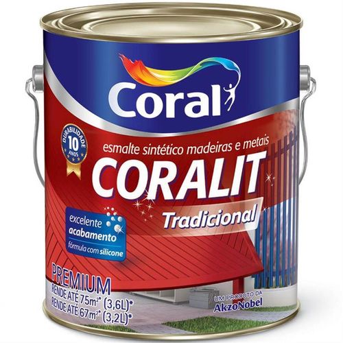 Tinta Esmalte Sintético Coralit Tradicional Acetinado para Madeira e Metal Platina 3,6 Litros - CORA